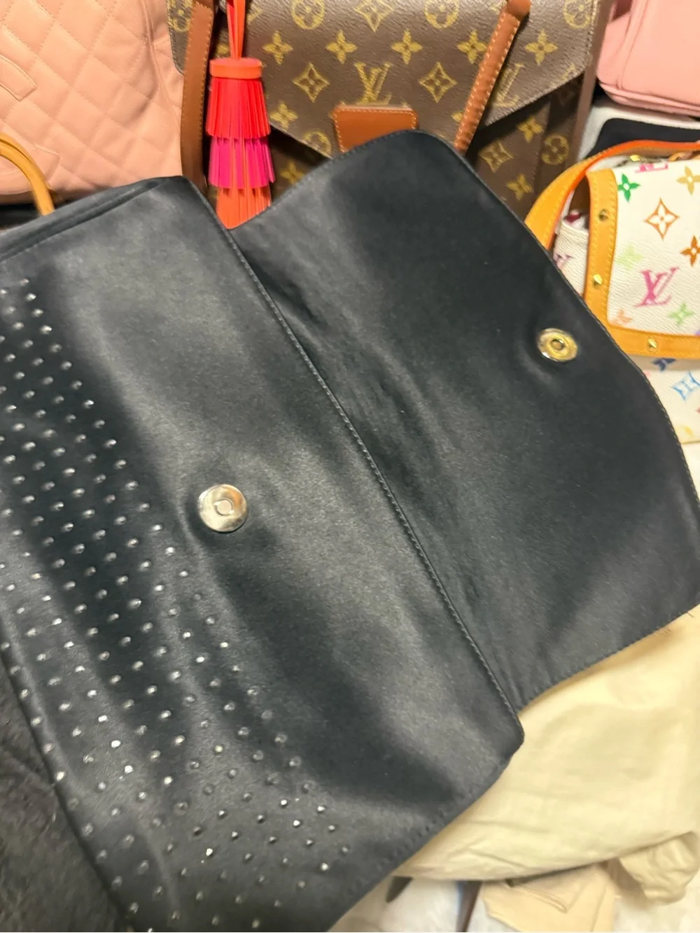 Stella McCartney Black Stud-Embellished Fold-Over Clutch